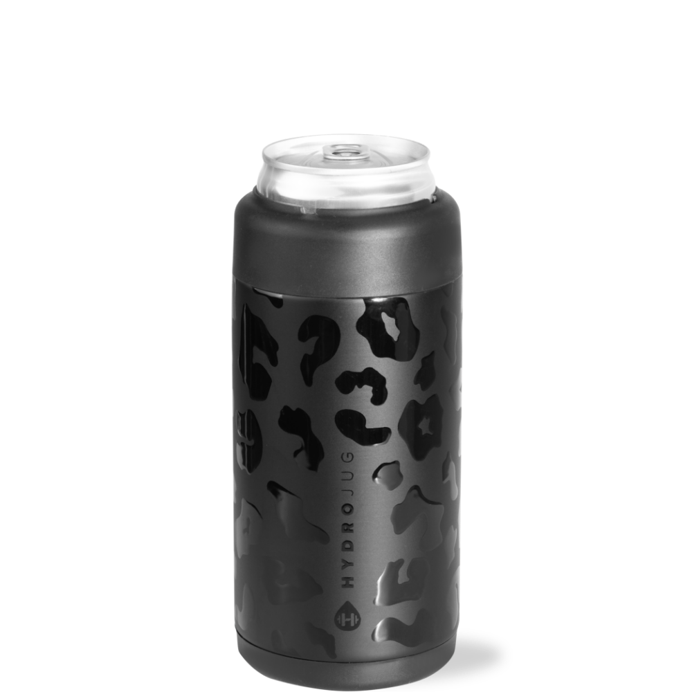 Black Leopard Slim Can Cooler Front